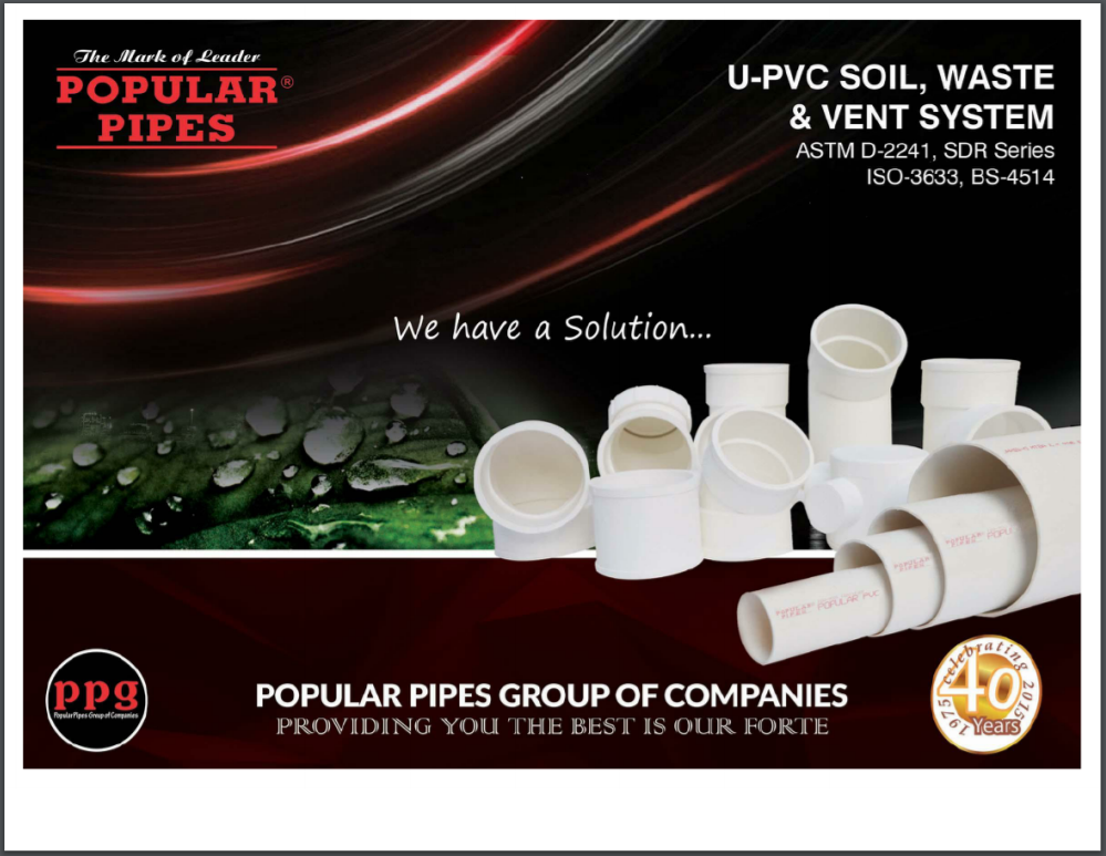 UPVC Pipes: SDR Series Brochure - Popular Pipes Group Of Companies