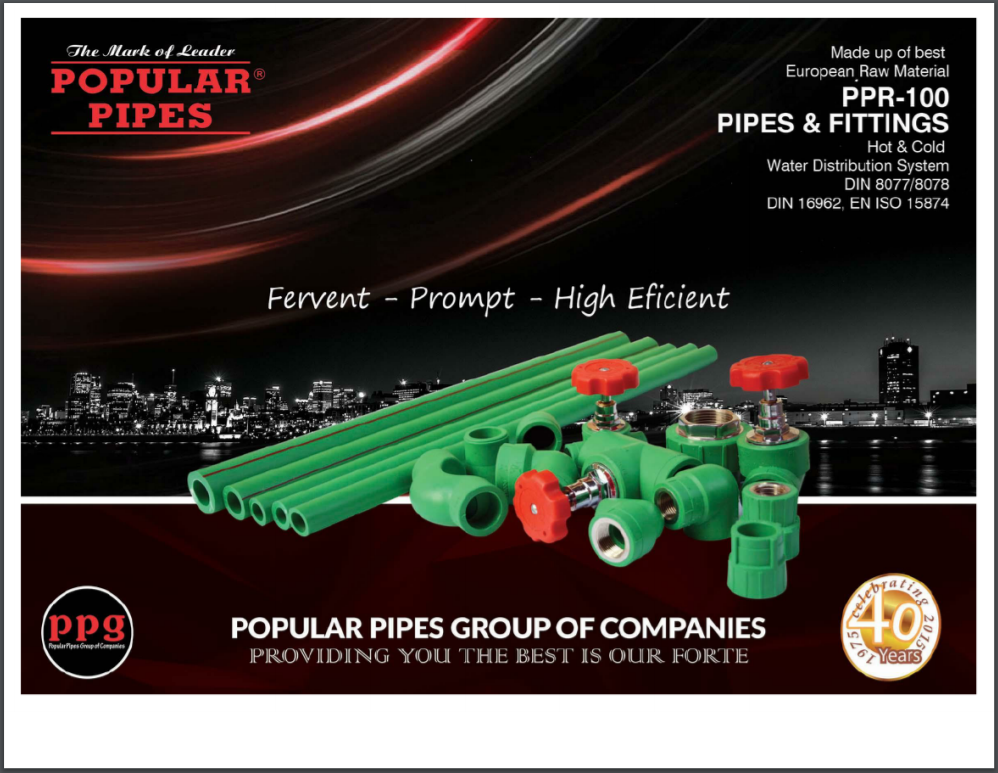 PPR-100 Pipes And Fittings Brochure - Popular Pipes Group Of Companies